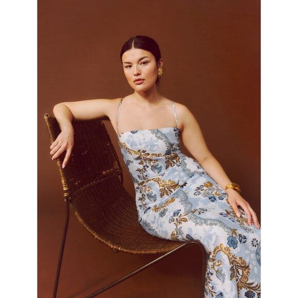REFORMATION 'Frankie' Linen Maxi Dress in Reign Print US 0 NWT - Picture 1 of 10